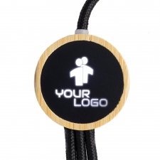 3-in-1 cable with elighted logo in a wooden casing, LH-ZMU06 